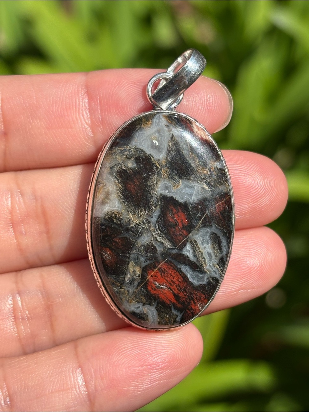 Artisan 925 Silver Plated Red Jasper Pendant ZZPD00014 - Picture 2 of 5